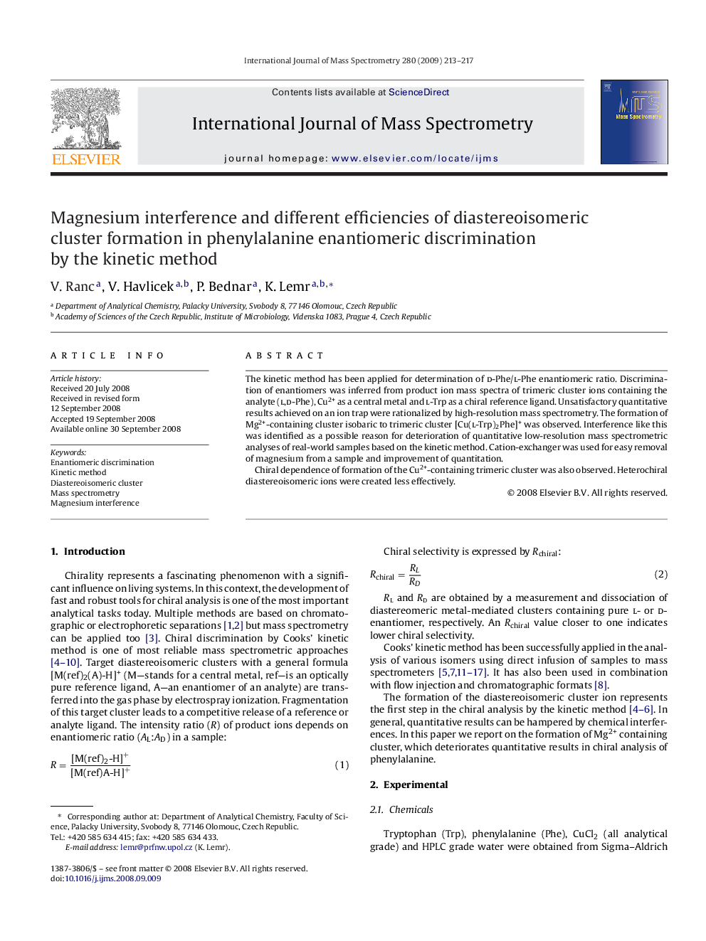 Magnesium interference and different efficiencies of diastereoisomeric cluster formation in phenylalanine enantiomeric discrimination by the kinetic method