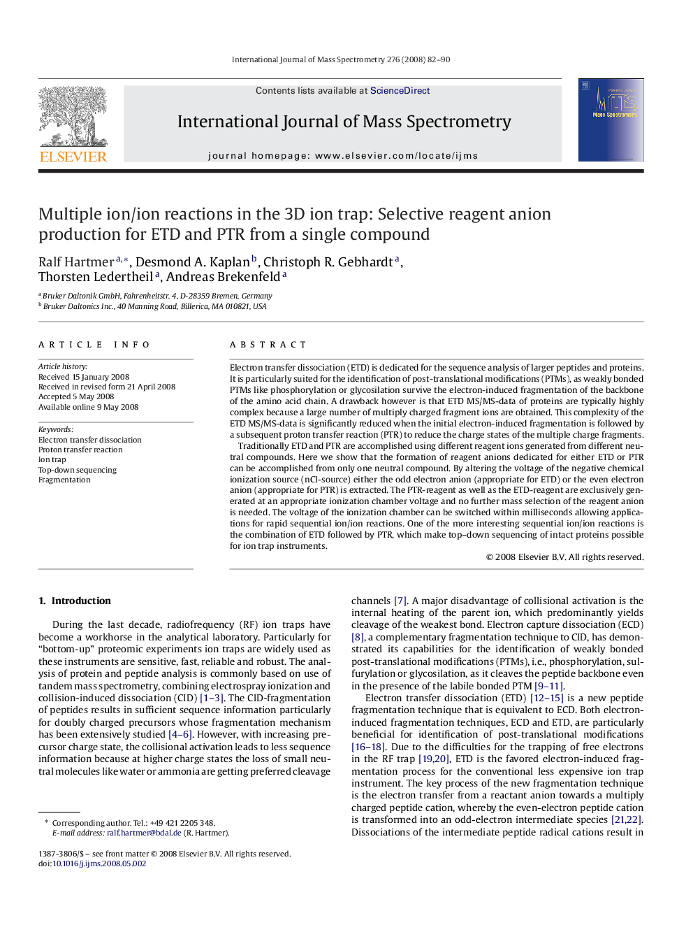 Multiple ion/ion reactions in the 3D ion trap: Selective reagent anion production for ETD and PTR from a single compound