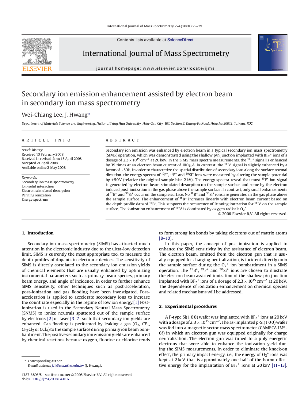 Secondary ion emission enhancement assisted by electron beam in secondary ion mass spectrometry