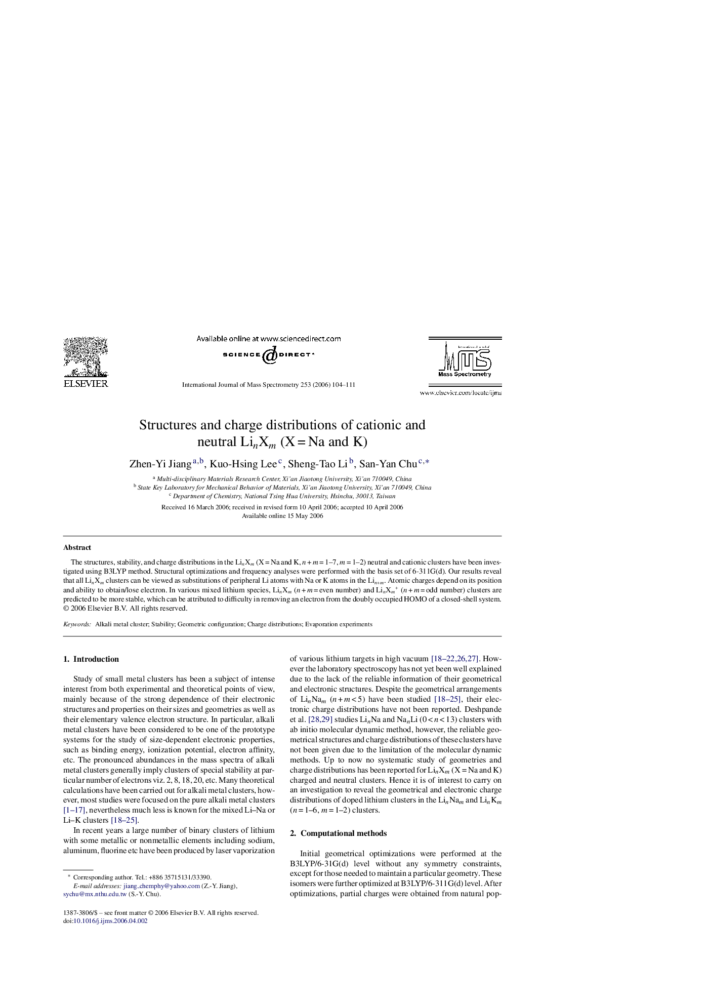 Structures and charge distributions of cationic and neutral LinXm (X = Na and K)