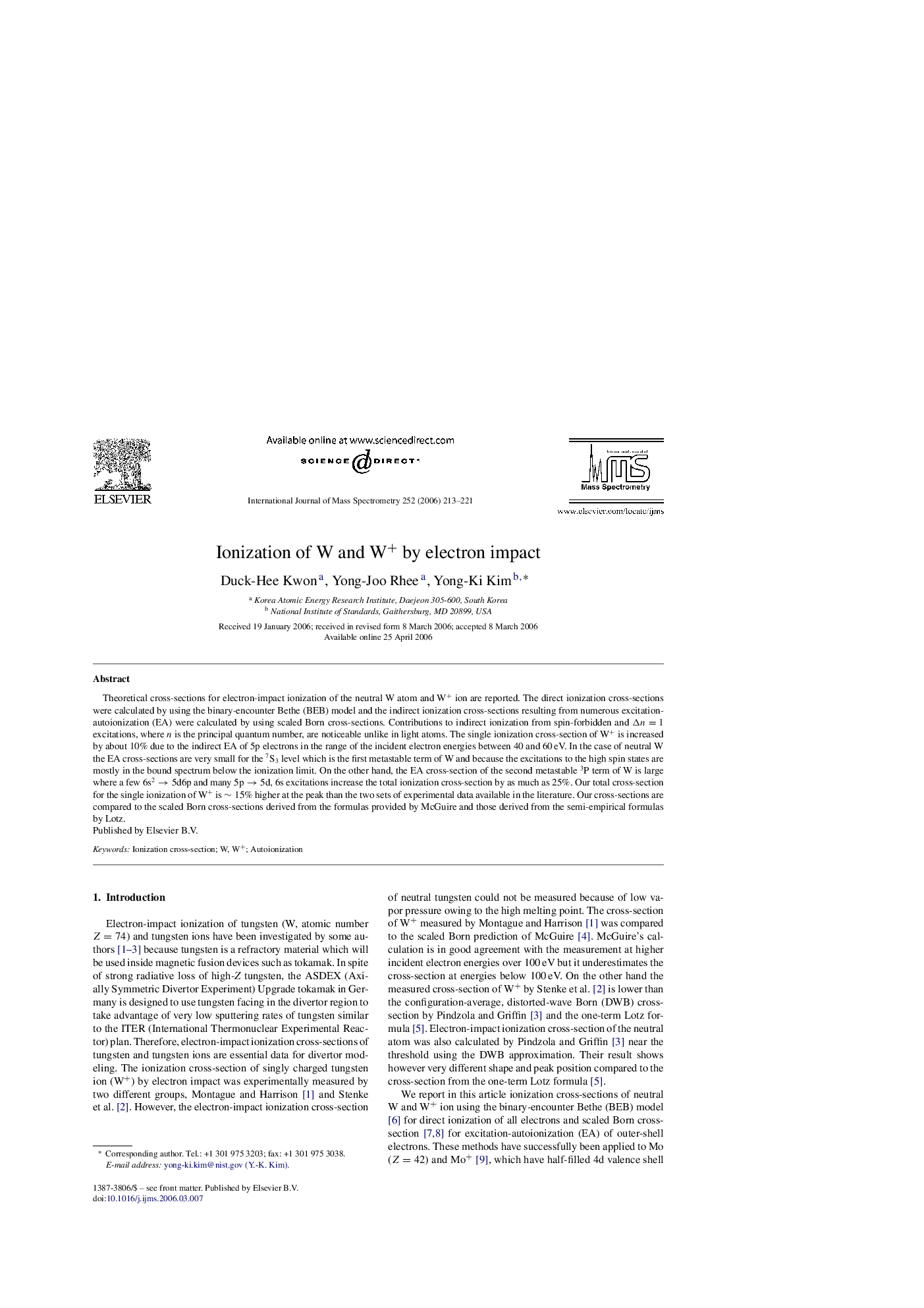 Ionization of W and W+ by electron impact