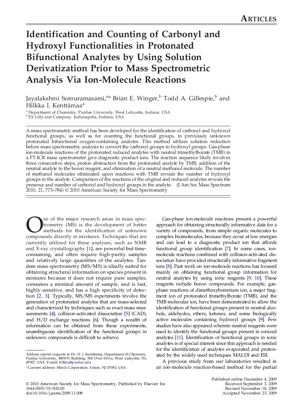 Identification and Counting of Carbonyl and Hydroxyl Functionalities in Protonated Bifunctional Analytes by Using Solution Derivatization Prior to Mass Spectrometric Analysis Via Ion-Molecule Reactions 