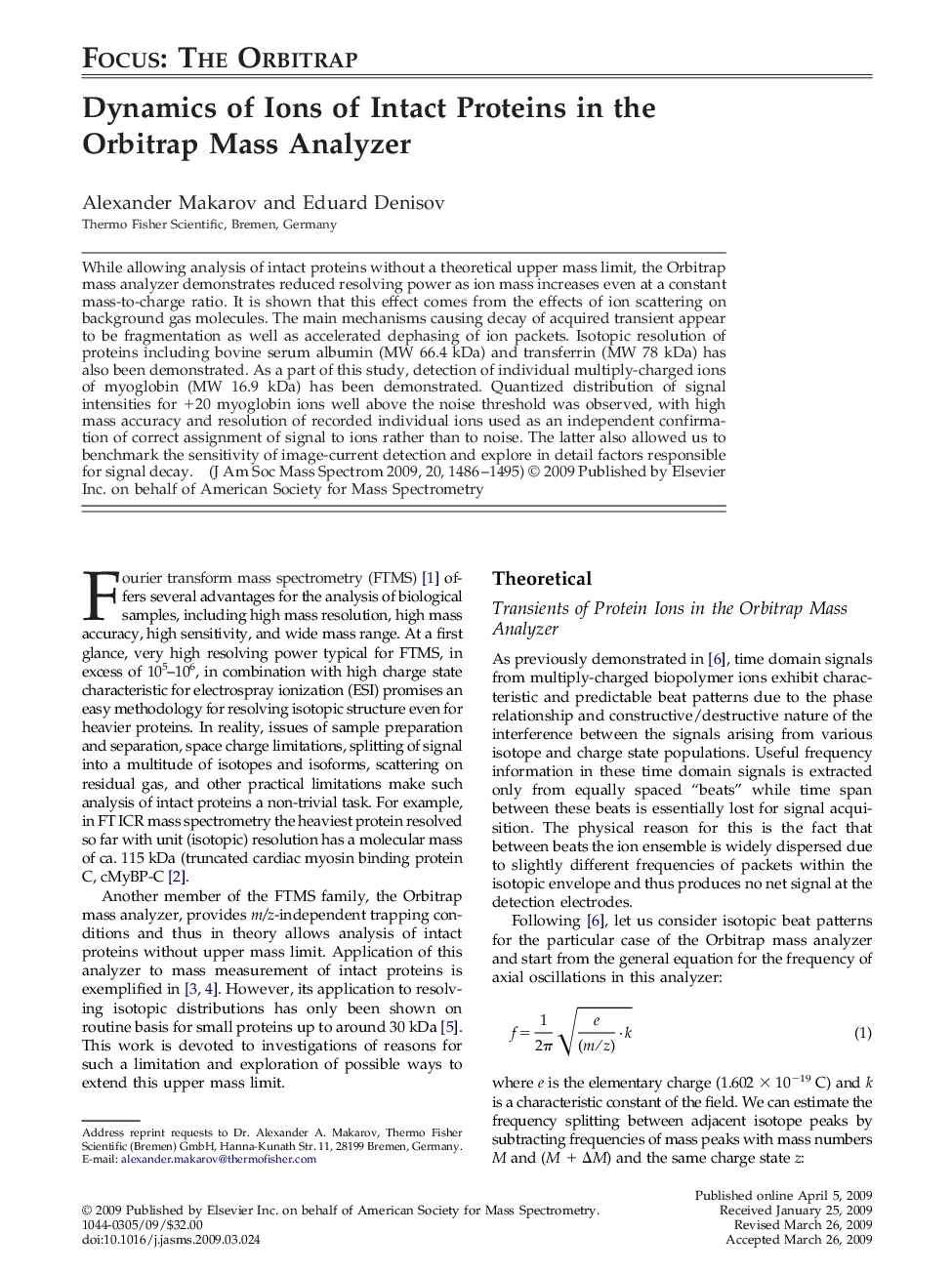Dynamics of Ions of Intact Proteins in the Orbitrap Mass Analyzer 