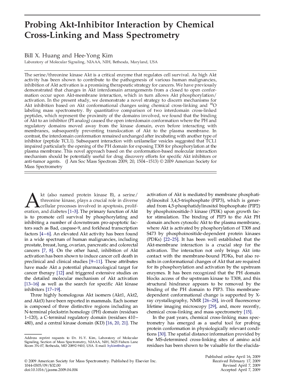 Probing Akt-Inhibitor Interaction by Chemical Cross-Linking and Mass Spectrometry 