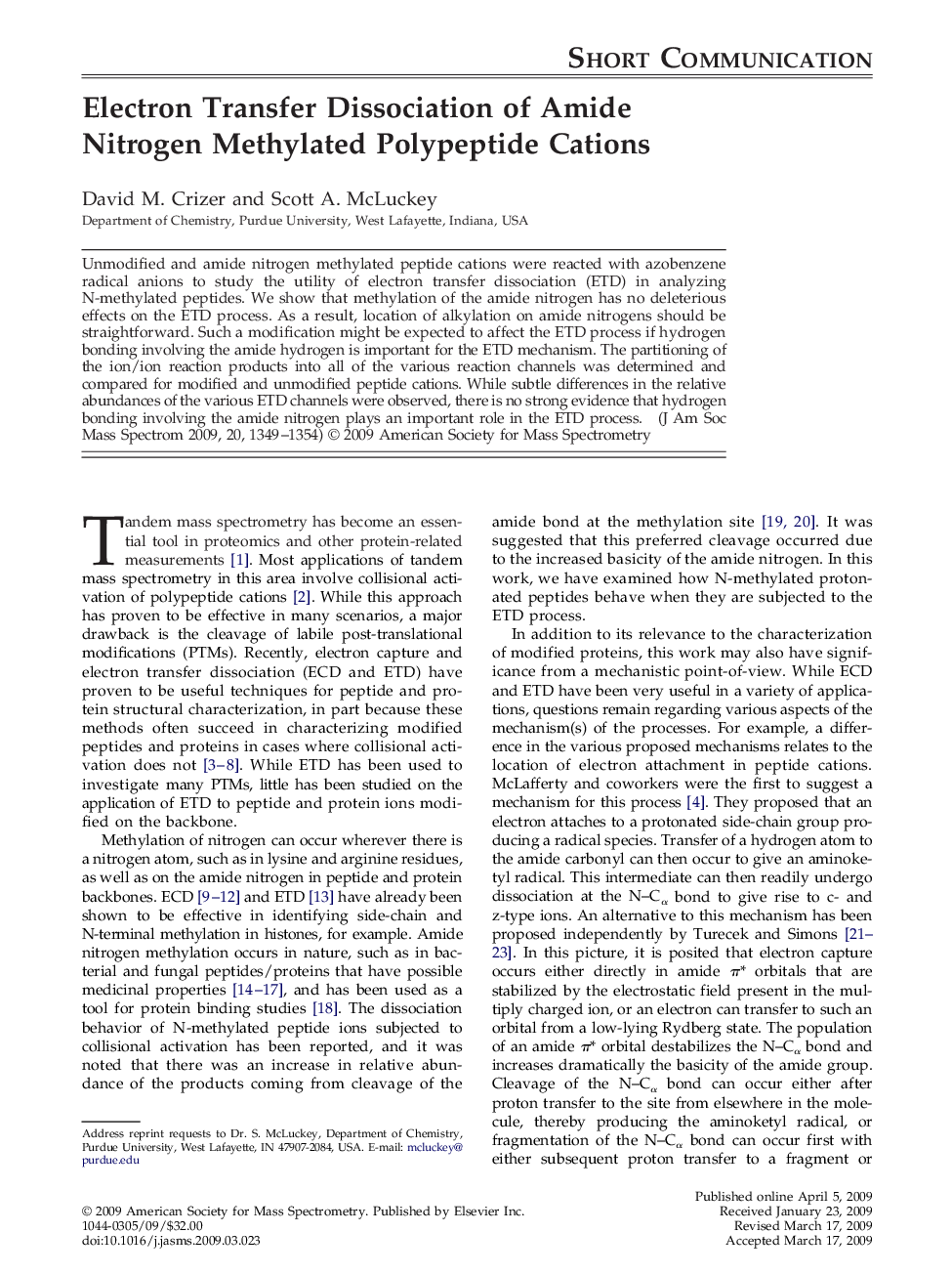 Electron Transfer Dissociation of Amide Nitrogen Methylated Polypeptide Cations 