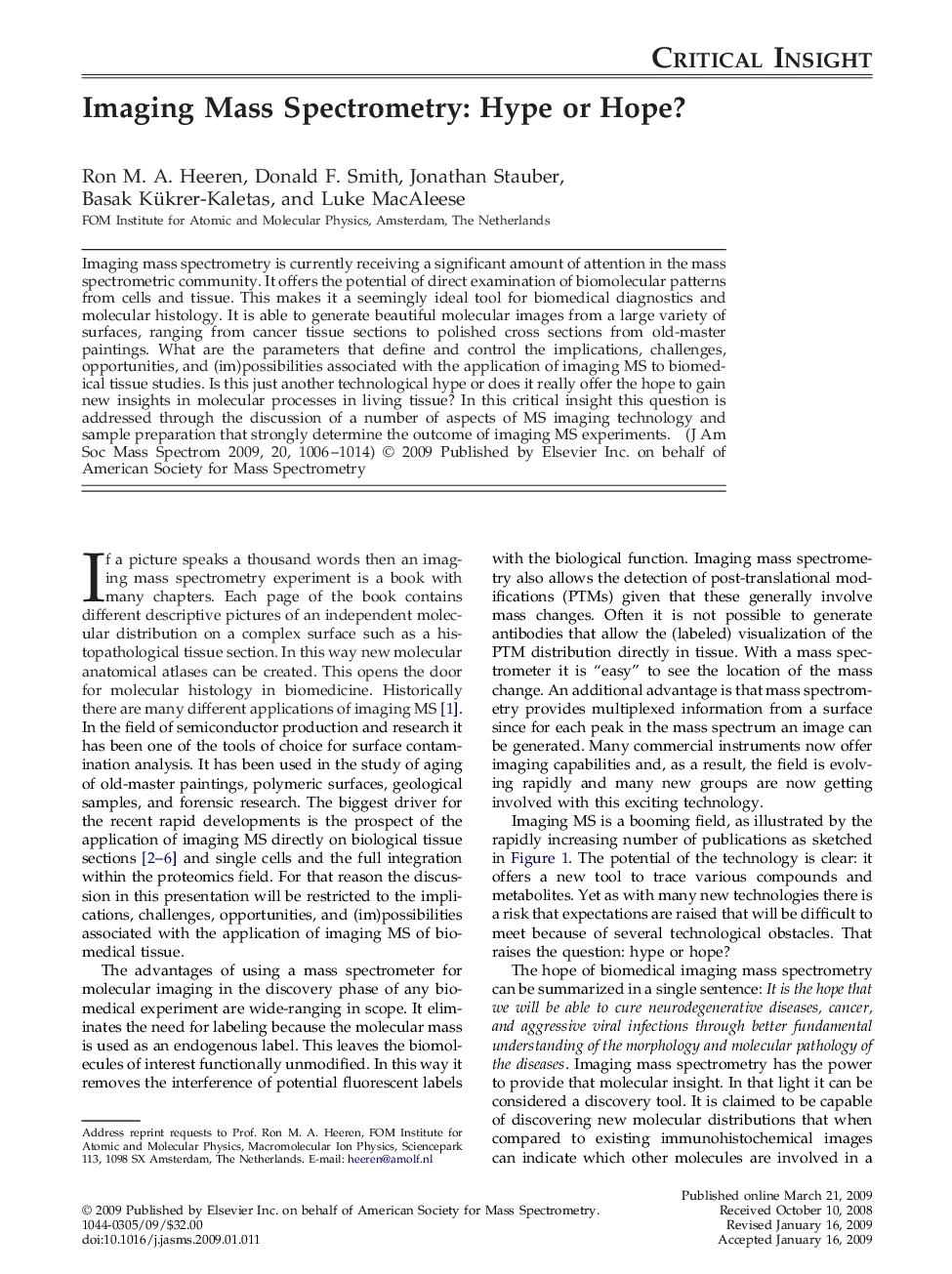 Imaging Mass Spectrometry: Hype or Hope? 