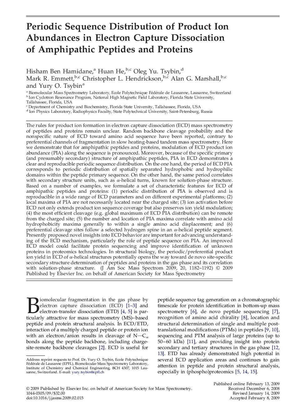 Periodic Sequence Distribution of Product Ion Abundances in Electron Capture Dissociation of Amphipathic Peptides and Proteins 
