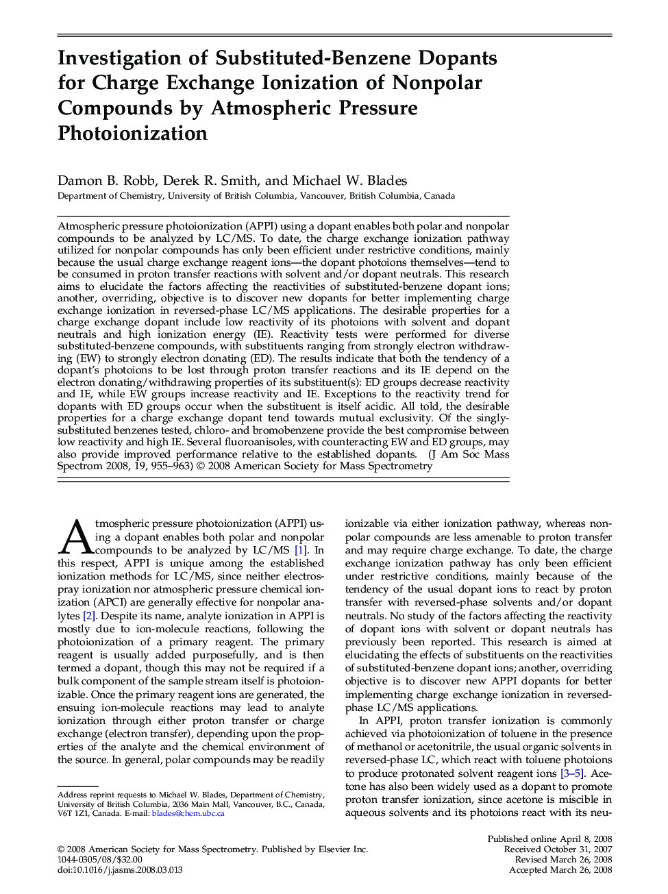 Investigation of Substituted-Benzene Dopants for Charge Exchange Ionization of Nonpolar Compounds by Atmospheric Pressure Photoionization