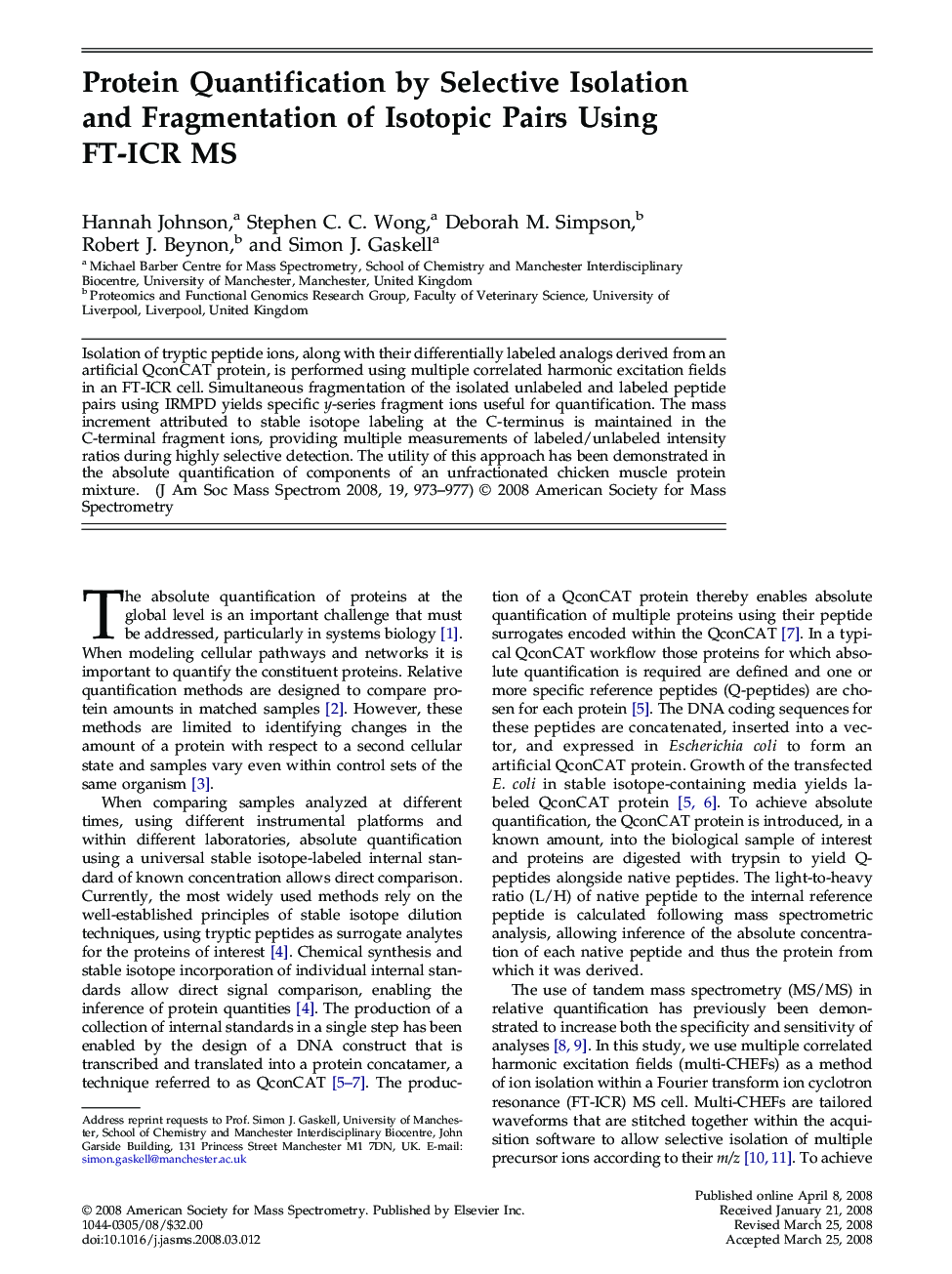 Protein Quantification by Selective Isolation and Fragmentation of Isotopic Pairs Using FT-ICR MS