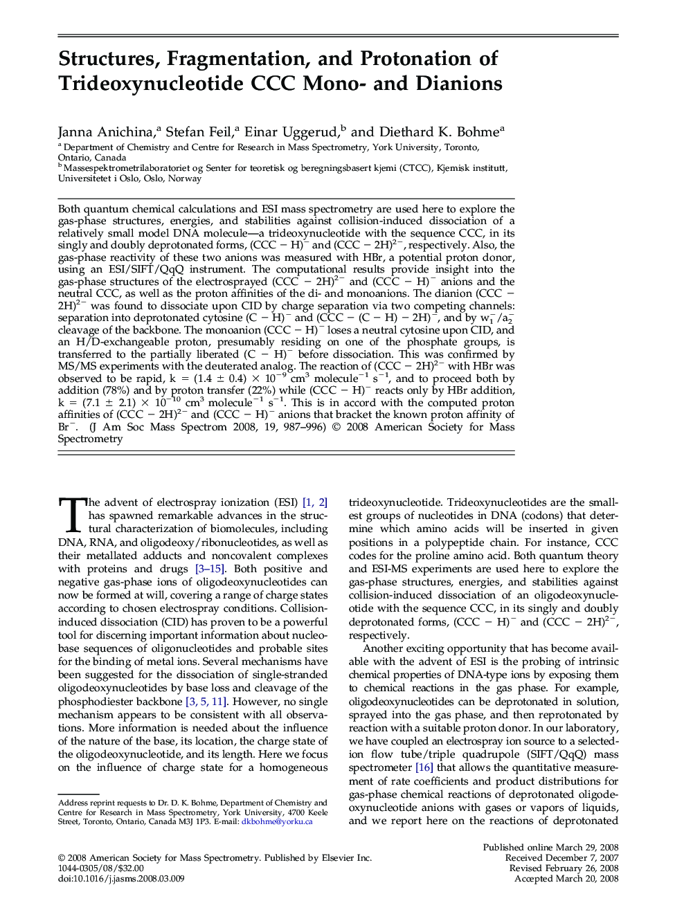 Structures, Fragmentation, and Protonation of Trideoxynucleotide CCC Mono- and Dianions