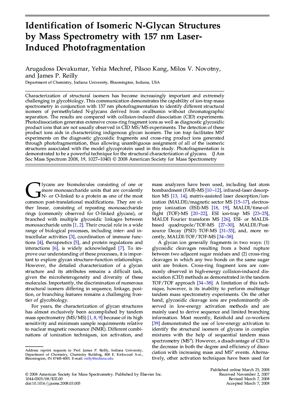 Identification of Isomeric N-Glycan Structures by Mass Spectrometry with 157 nm Laser-Induced Photofragmentation 