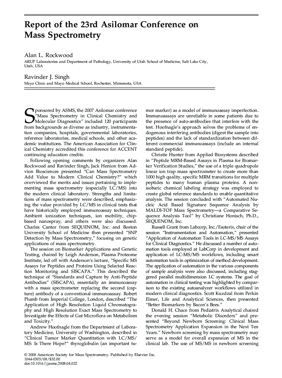 Report of the 23rd Asilomar Conference on Mass Spectrometry
