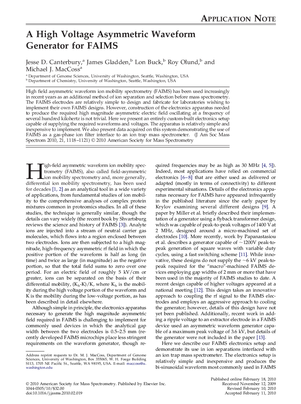 A High Voltage Asymmetric Waveform Generator for FAIMS 