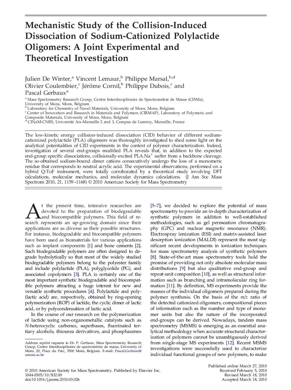 Mechanistic Study of the Collision-Induced Dissociation of Sodium-Cationized Polylactide Oligomers: A Joint Experimental and Theoretical Investigation 