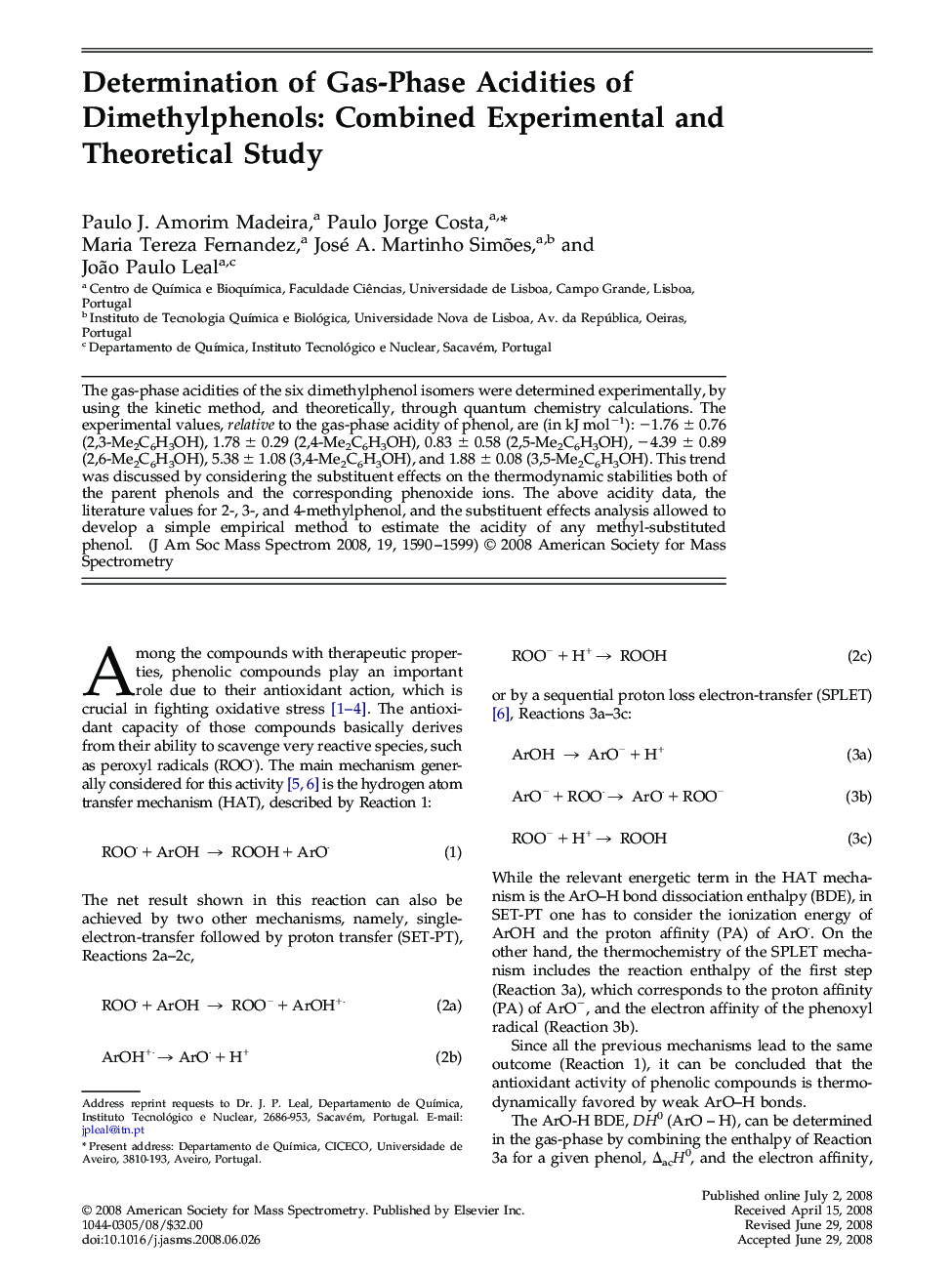 Determination of Gas-Phase Acidities of Dimethylphenols: Combined Experimental and Theoretical Study 
