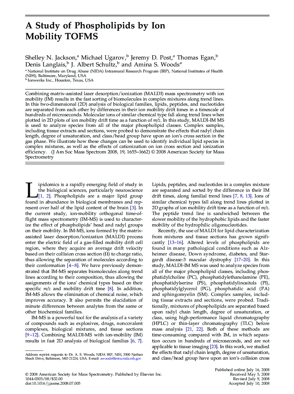 A Study of Phospholipids by Ion Mobility TOFMS 