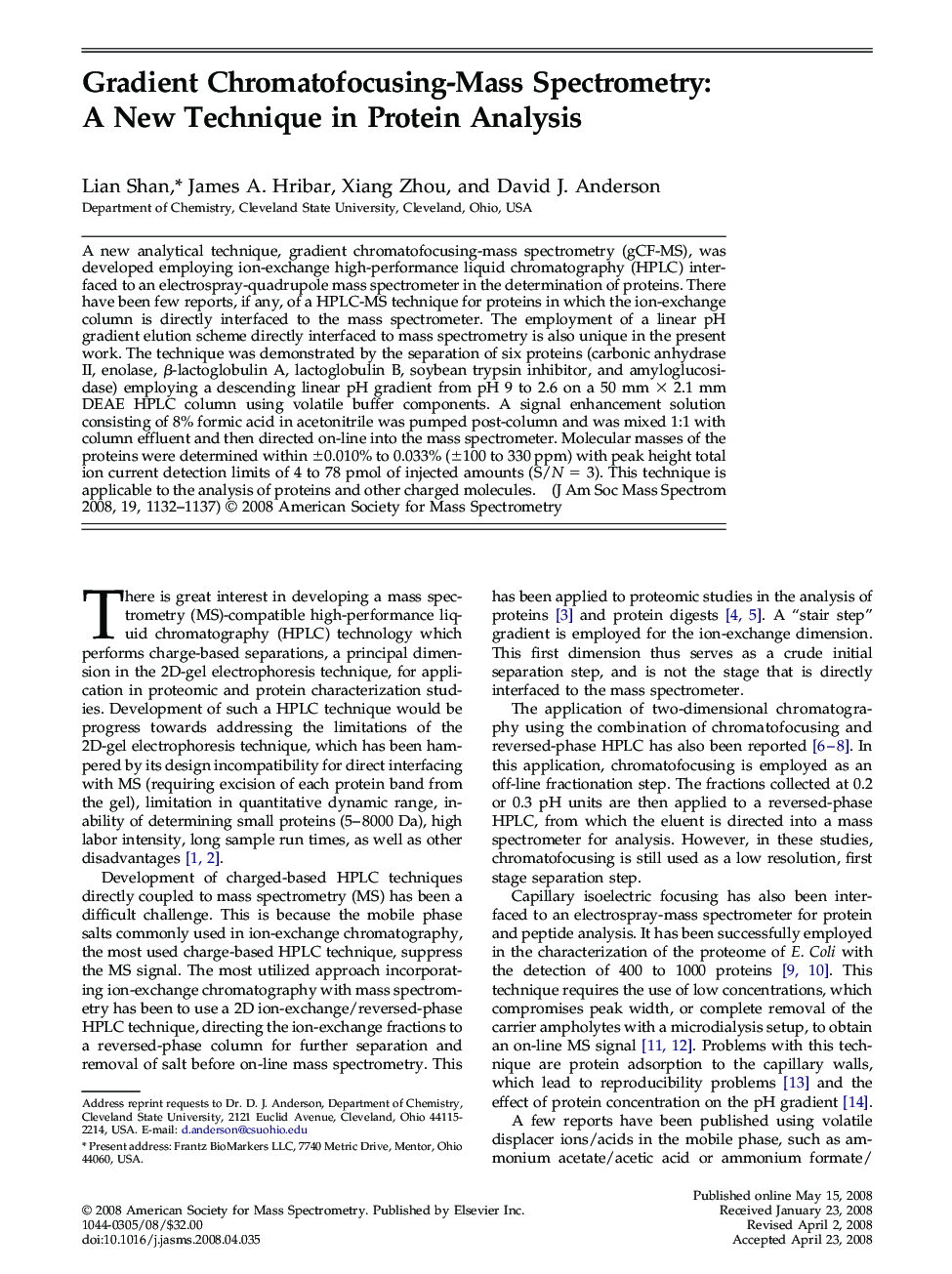 Gradient Chromatofocusing-Mass Spectrometry: A New Technique in Protein Analysis 