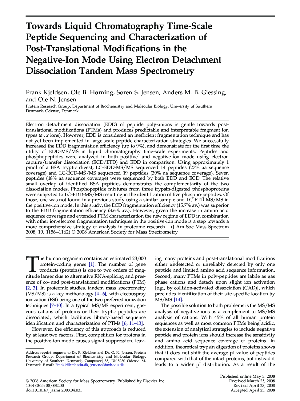 Towards Liquid Chromatography Time-Scale Peptide Sequencing and Characterization of Post-Translational Modifications in the Negative-Ion Mode Using Electron Detachment Dissociation Tandem Mass Spectrometry 