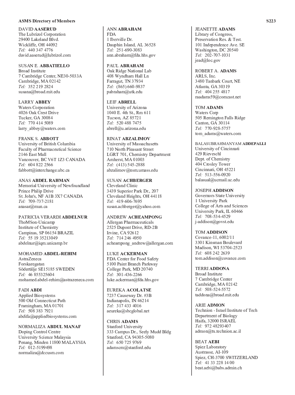ASMS Directory of Members Pages 223-380