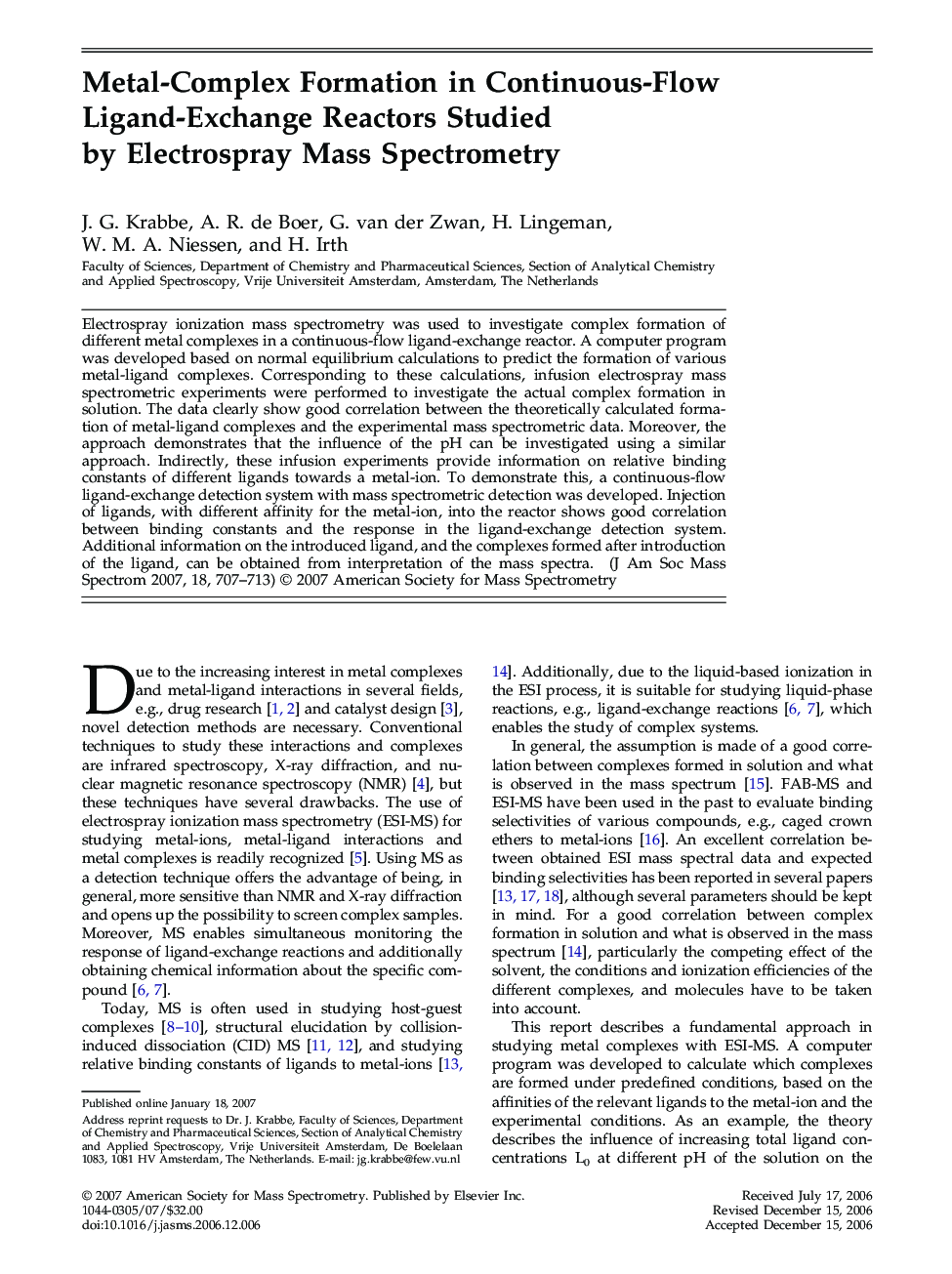 Metal-Complex Formation in Continuous-Flow Ligand-Exchange Reactors Studied by Electrospray Mass Spectrometry 