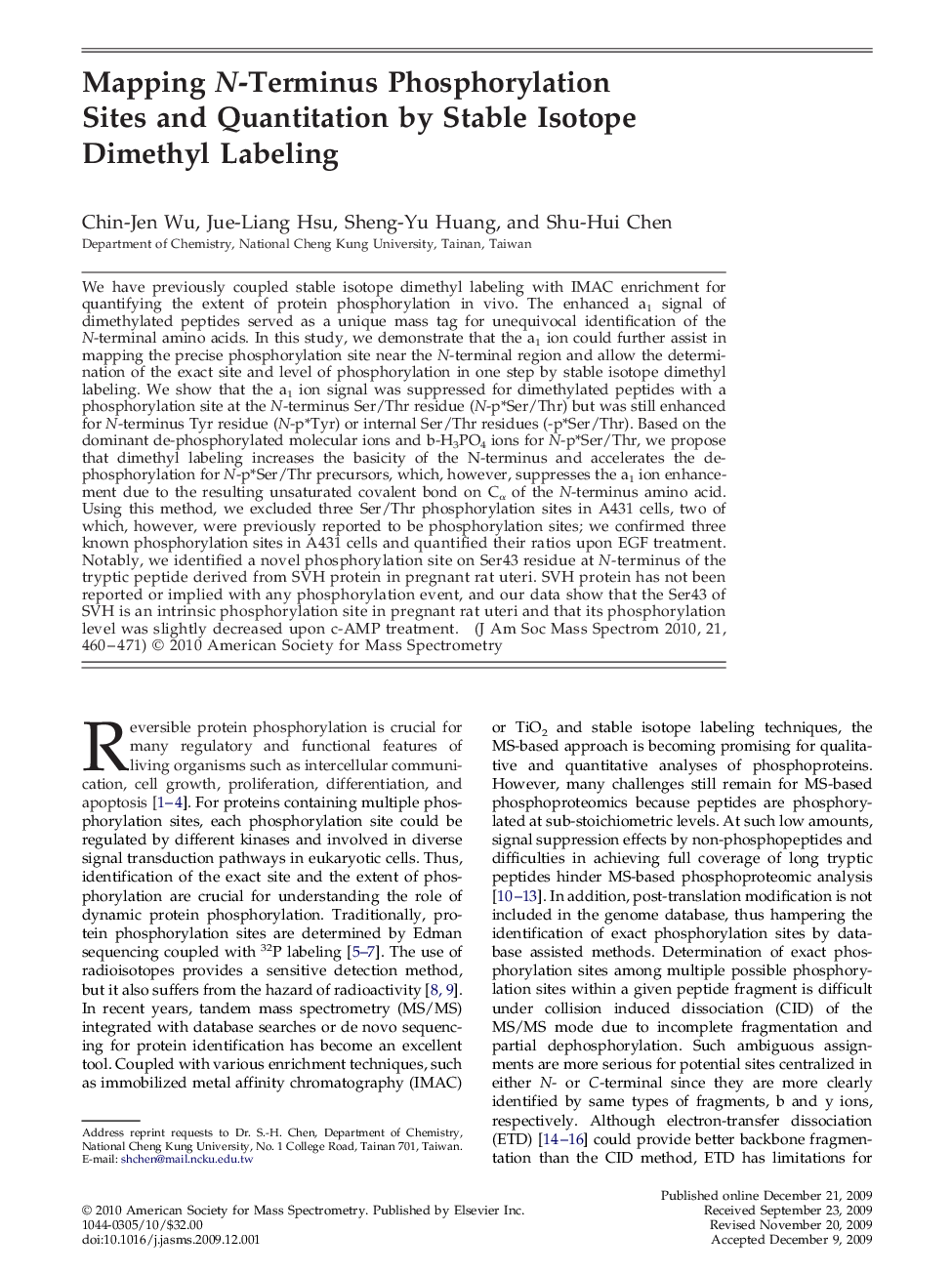 Mapping N-Terminus Phosphorylation Sites and Quantitation by Stable Isotope Dimethyl Labeling 