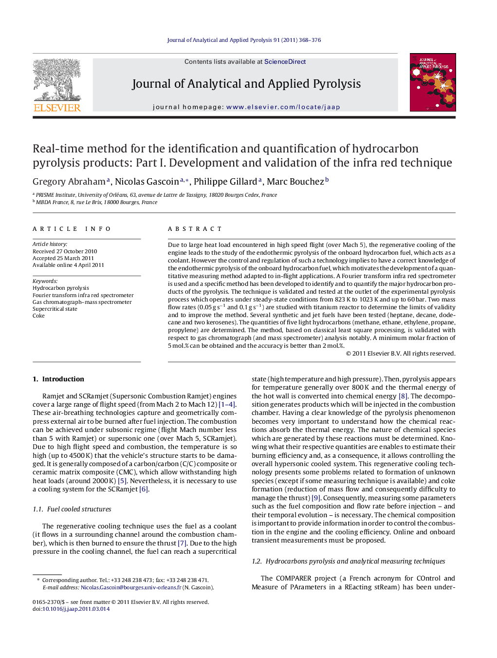 Real-time method for the identification and quantification of hydrocarbon pyrolysis products: Part I. Development and validation of the infra red technique