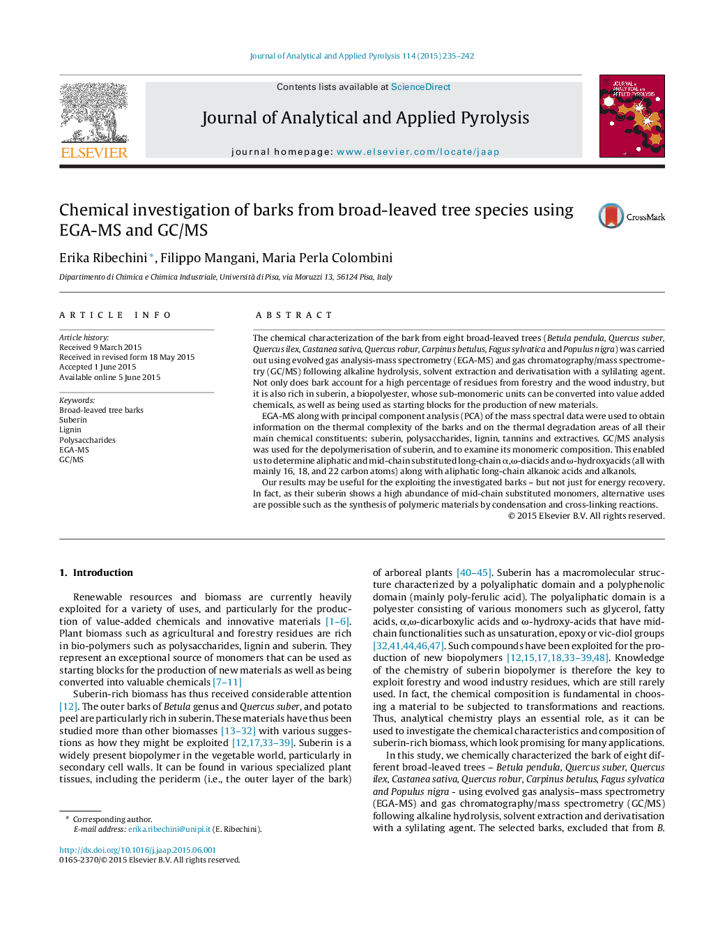 Chemical investigation of barks from broad-leaved tree species using EGA-MS and GC/MS