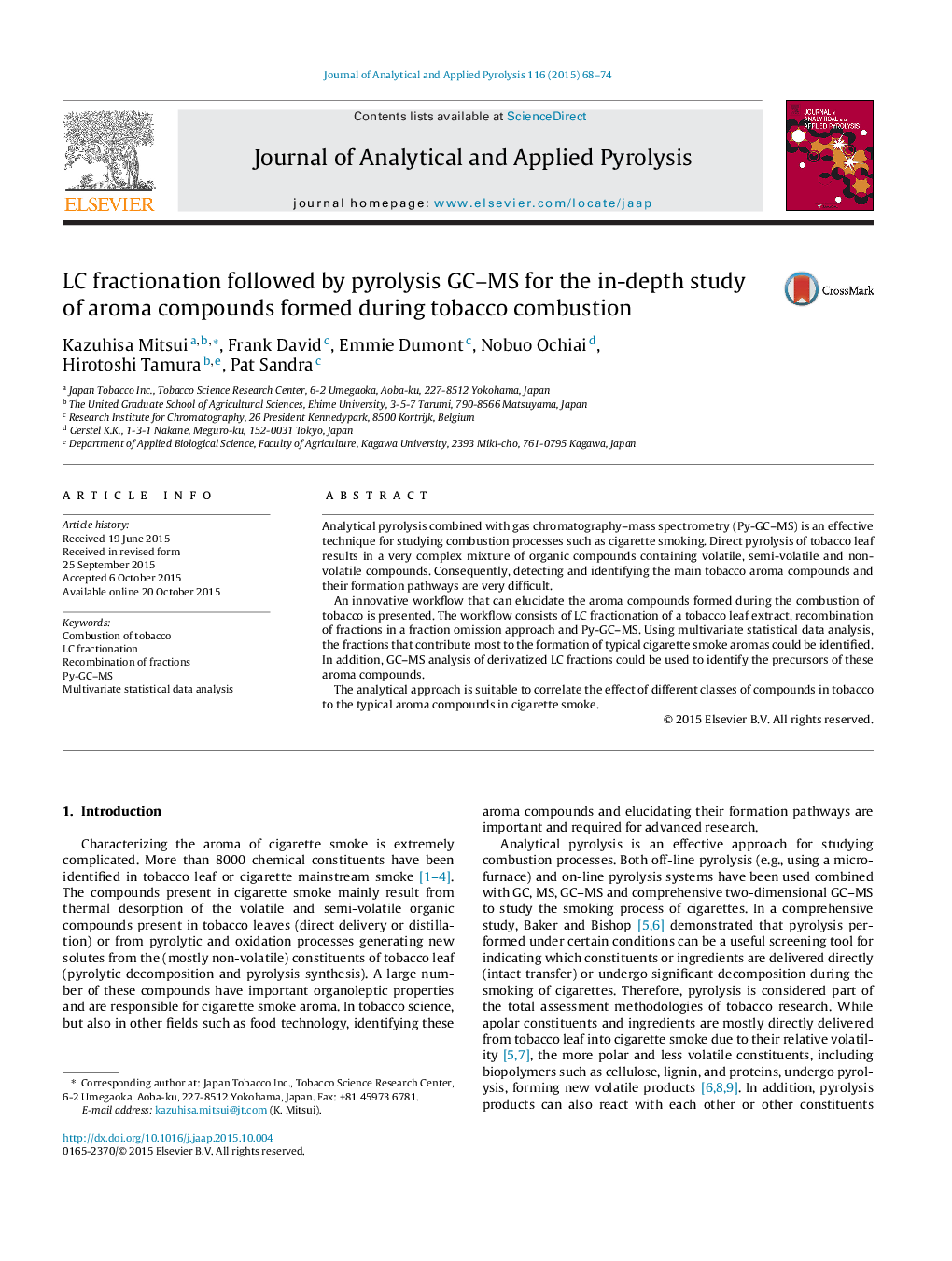 LC fractionation followed by pyrolysis GC–MS for the in-depth study of aroma compounds formed during tobacco combustion