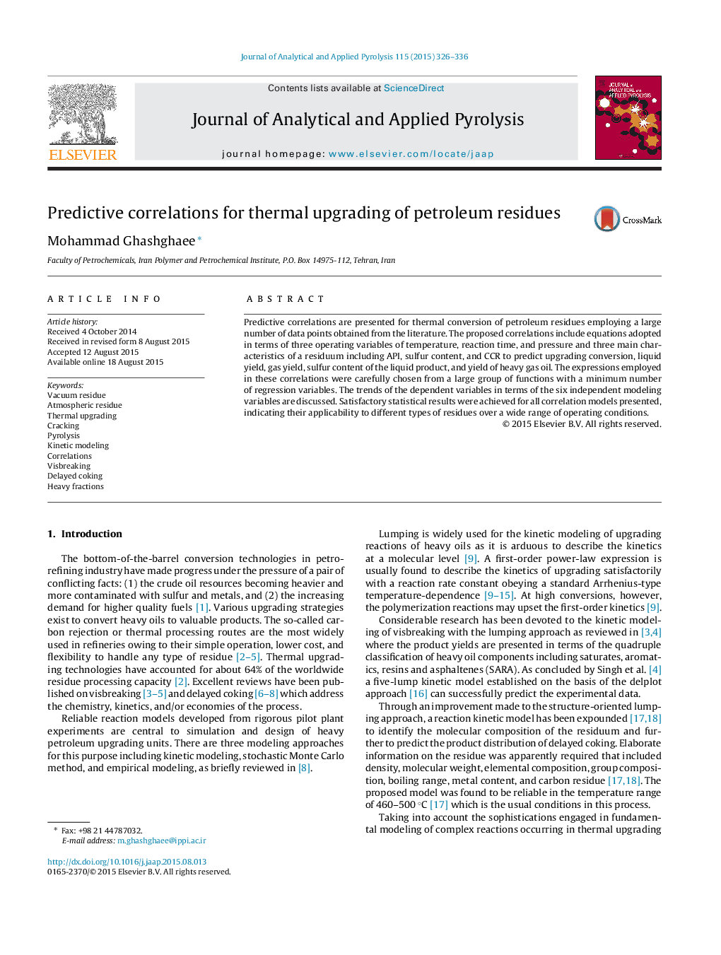 Predictive correlations for thermal upgrading of petroleum residues