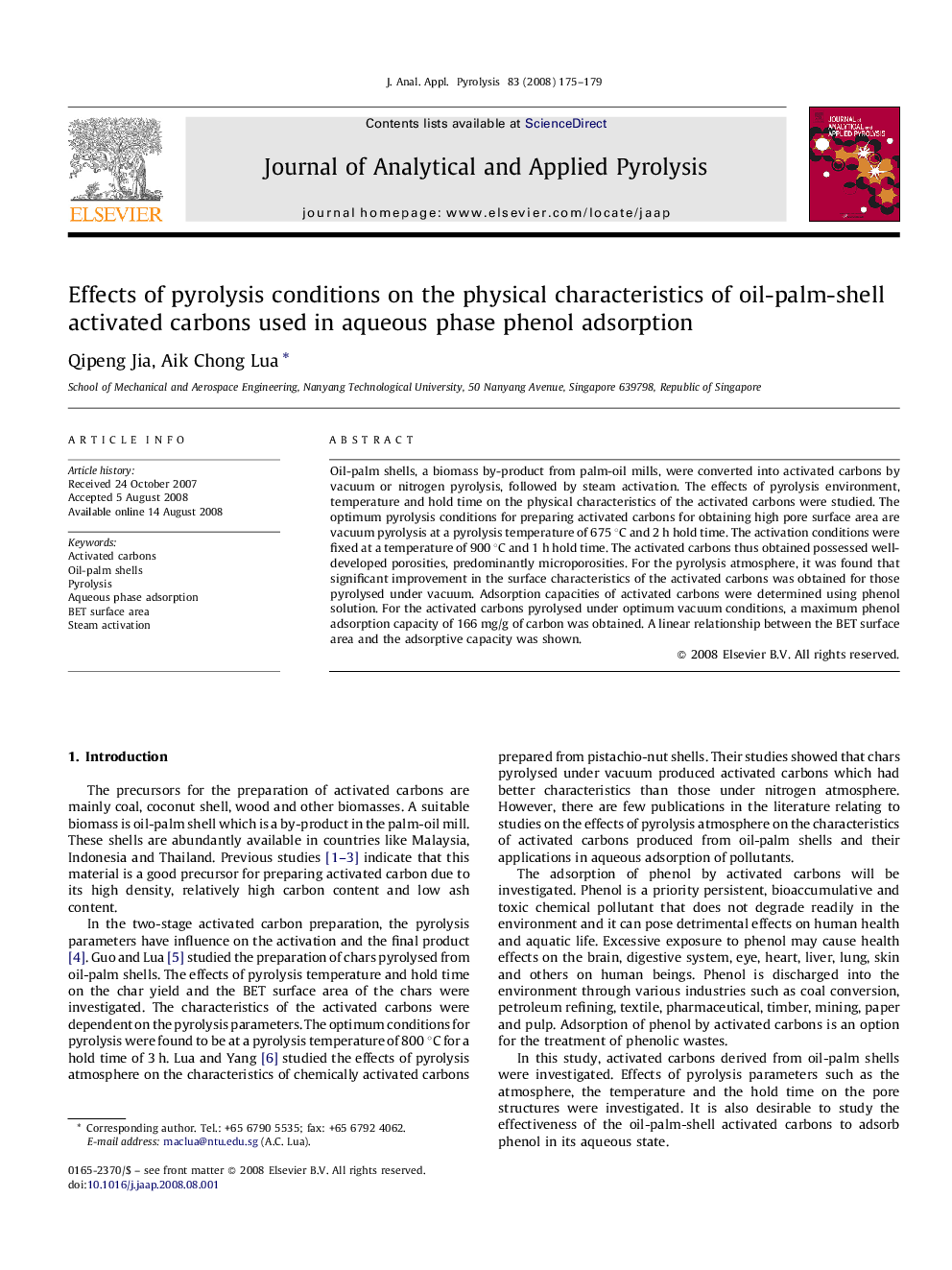 Effects of pyrolysis conditions on the physical characteristics of oil-palm-shell activated carbons used in aqueous phase phenol adsorption