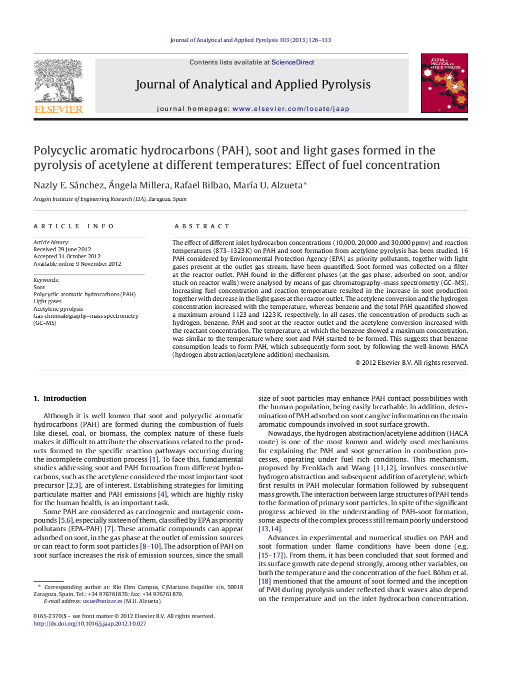 Polycyclic aromatic hydrocarbons (PAH), soot and light gases formed in the pyrolysis of acetylene at different temperatures: Effect of fuel concentration