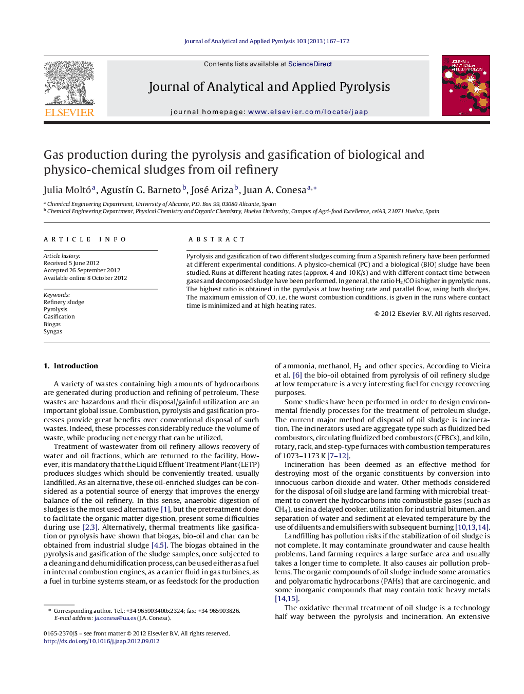 Gas production during the pyrolysis and gasification of biological and physico-chemical sludges from oil refinery