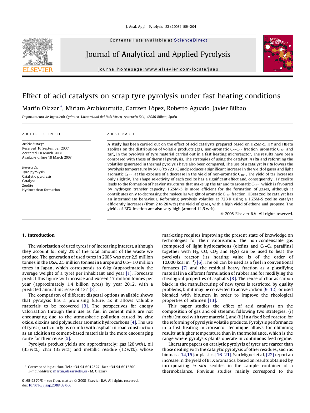 Effect of acid catalysts on scrap tyre pyrolysis under fast heating conditions