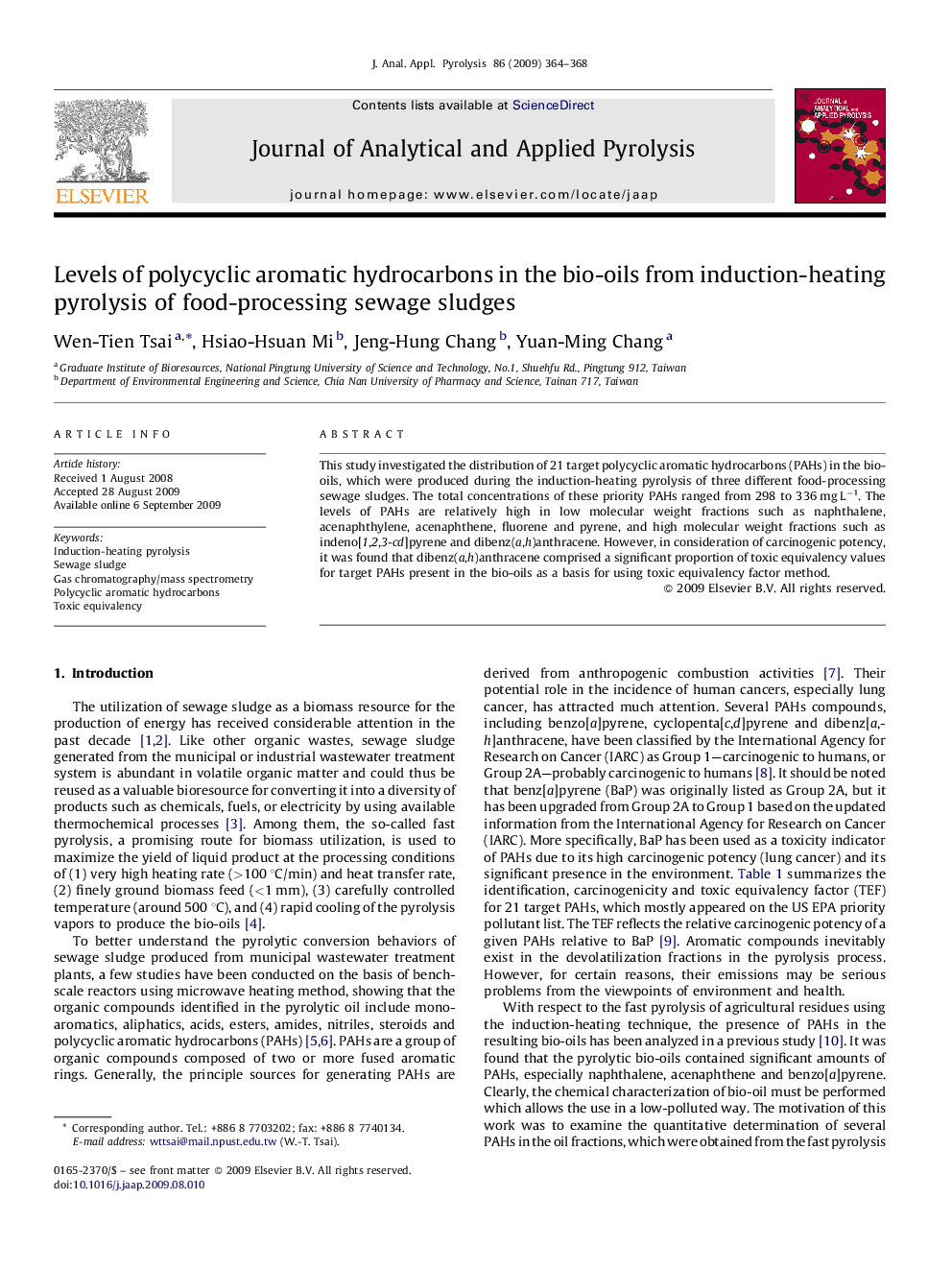 Levels of polycyclic aromatic hydrocarbons in the bio-oils from induction-heating pyrolysis of food-processing sewage sludges