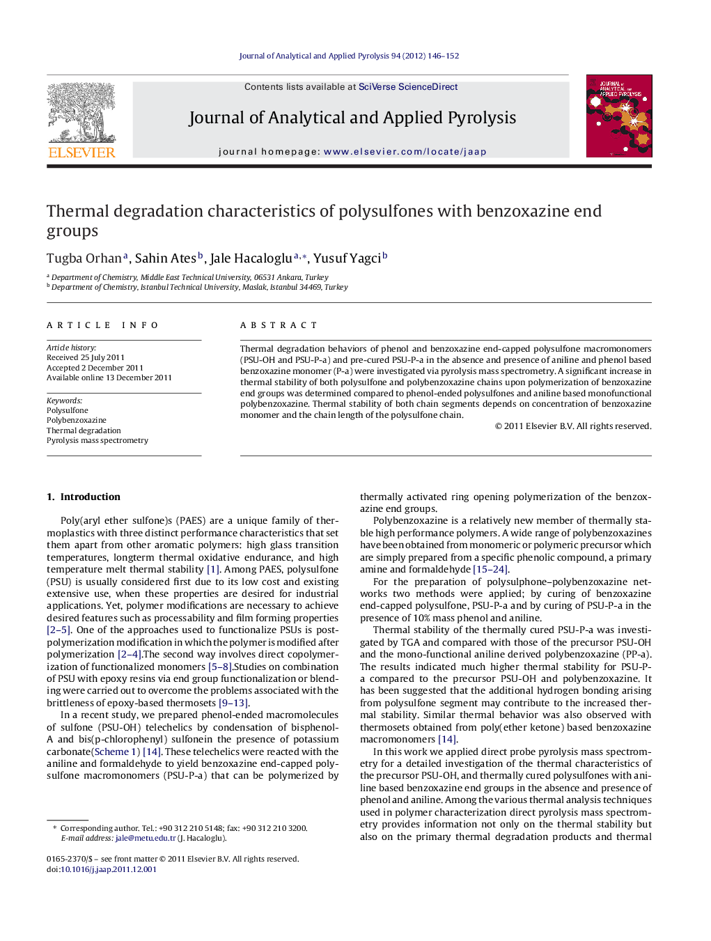 Thermal degradation characteristics of polysulfones with benzoxazine end groups