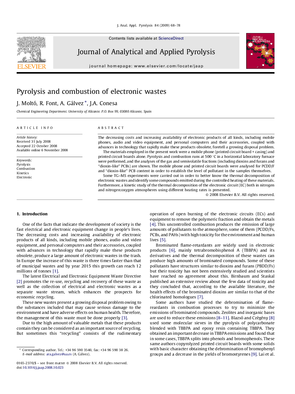 Pyrolysis and combustion of electronic wastes