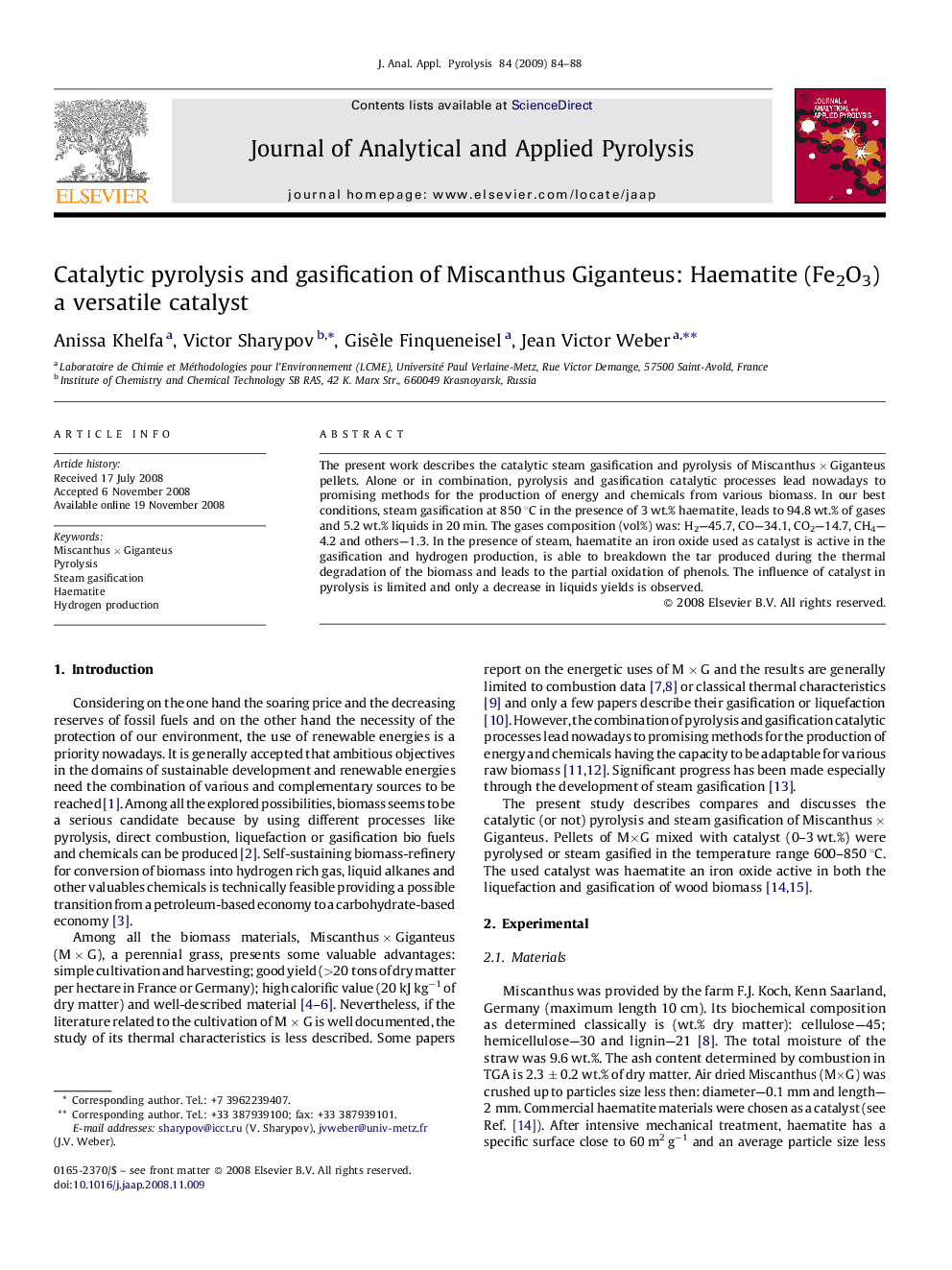 Catalytic pyrolysis and gasification of Miscanthus Giganteus: Haematite (Fe2O3) a versatile catalyst