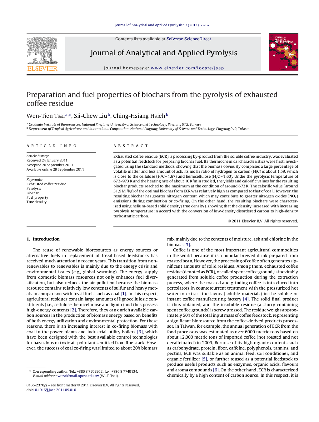 Preparation and fuel properties of biochars from the pyrolysis of exhausted coffee residue