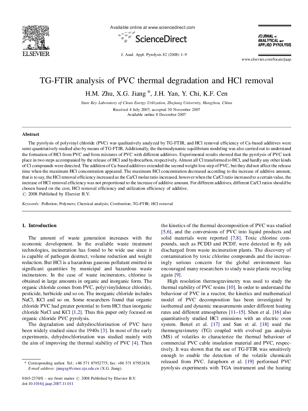 TG-FTIR analysis of PVC thermal degradation and HCl removal