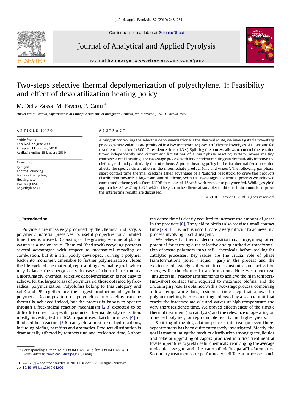 Two-steps selective thermal depolymerization of polyethylene. 1: Feasibility and effect of devolatilization heating policy