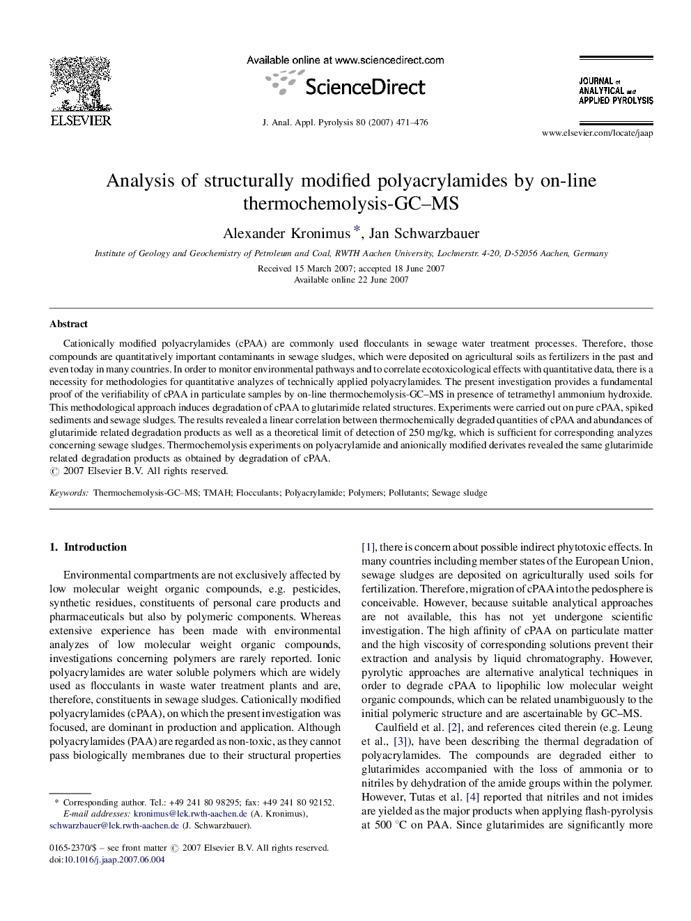 Analysis of structurally modified polyacrylamides by on-line thermochemolysis-GC–MS