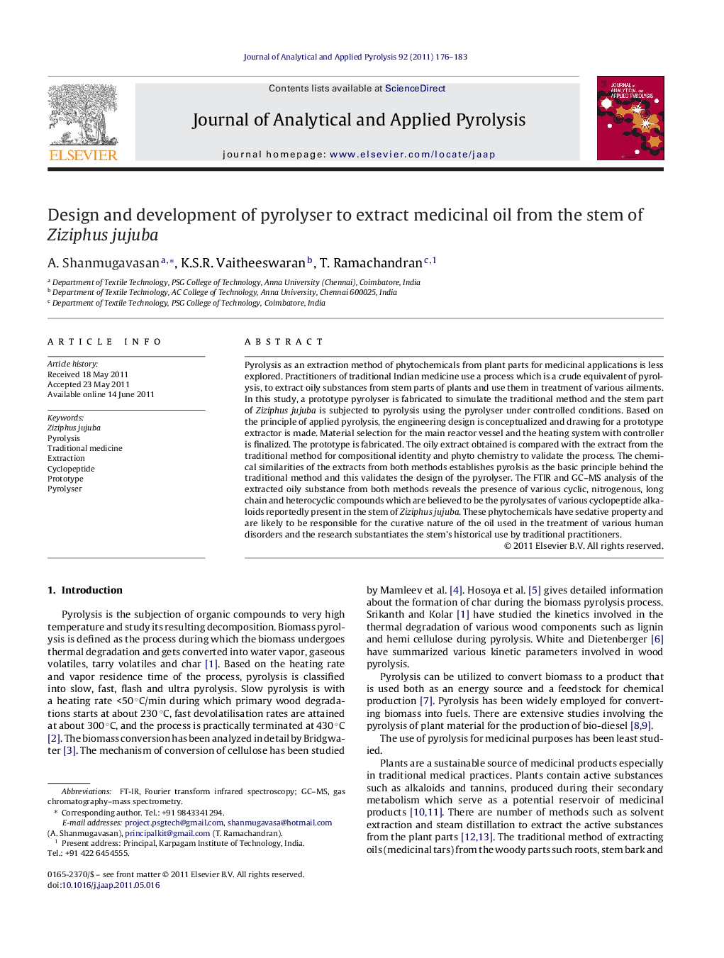 Design and development of pyrolyser to extract medicinal oil from the stem of Ziziphus jujuba