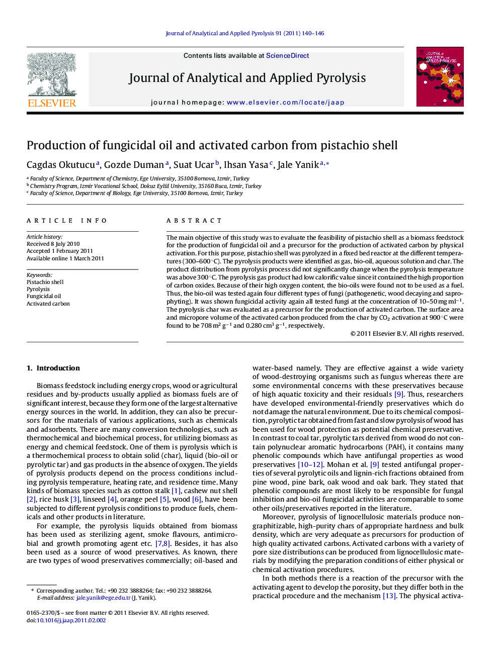 Production of fungicidal oil and activated carbon from pistachio shell