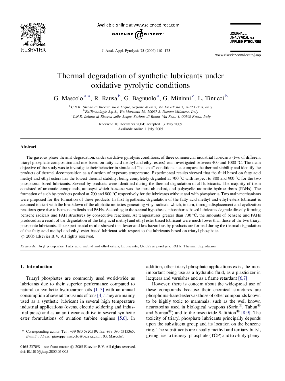 Thermal degradation of synthetic lubricants under oxidative pyrolytic conditions