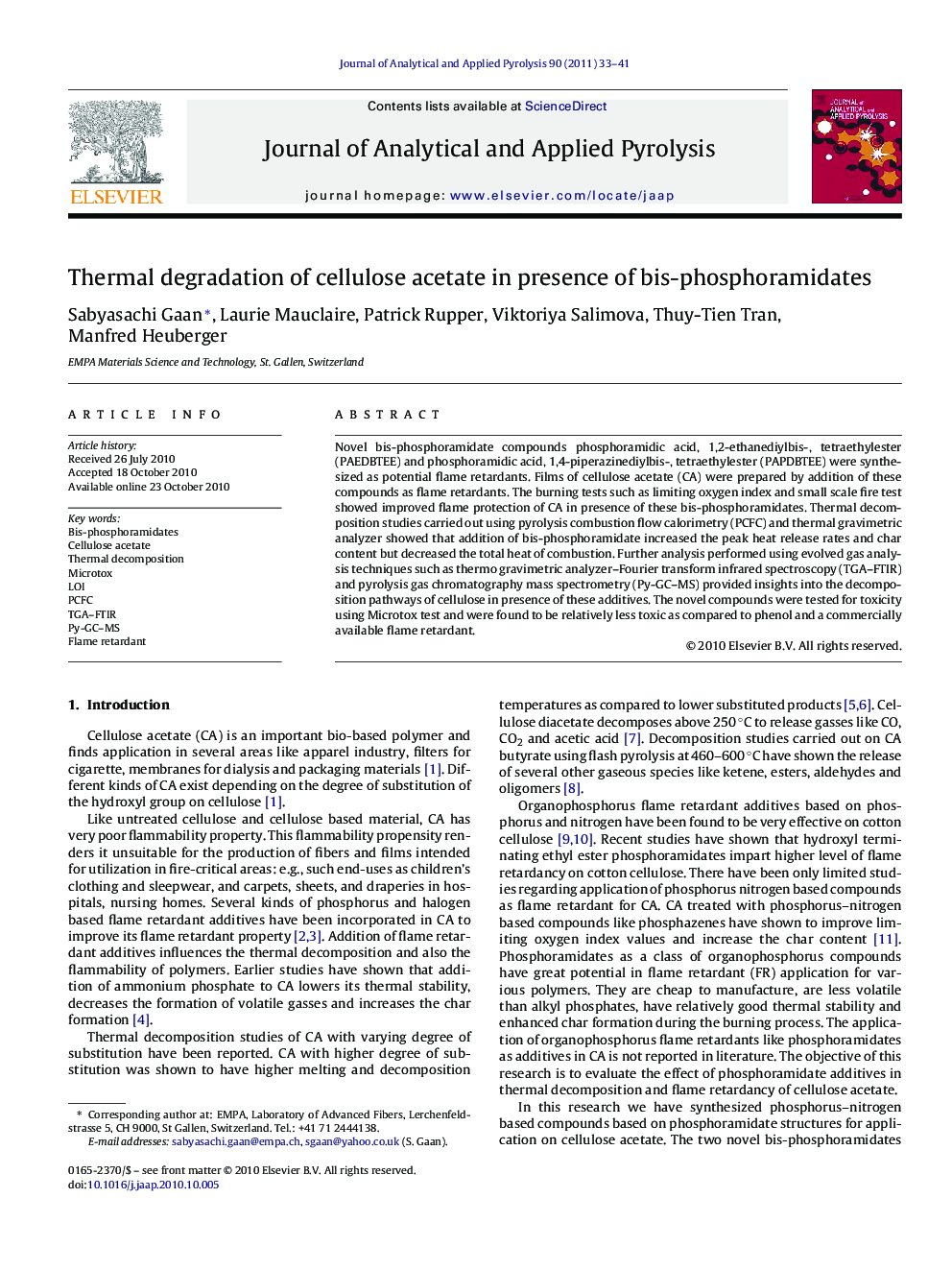 Thermal degradation of cellulose acetate in presence of bis-phosphoramidates