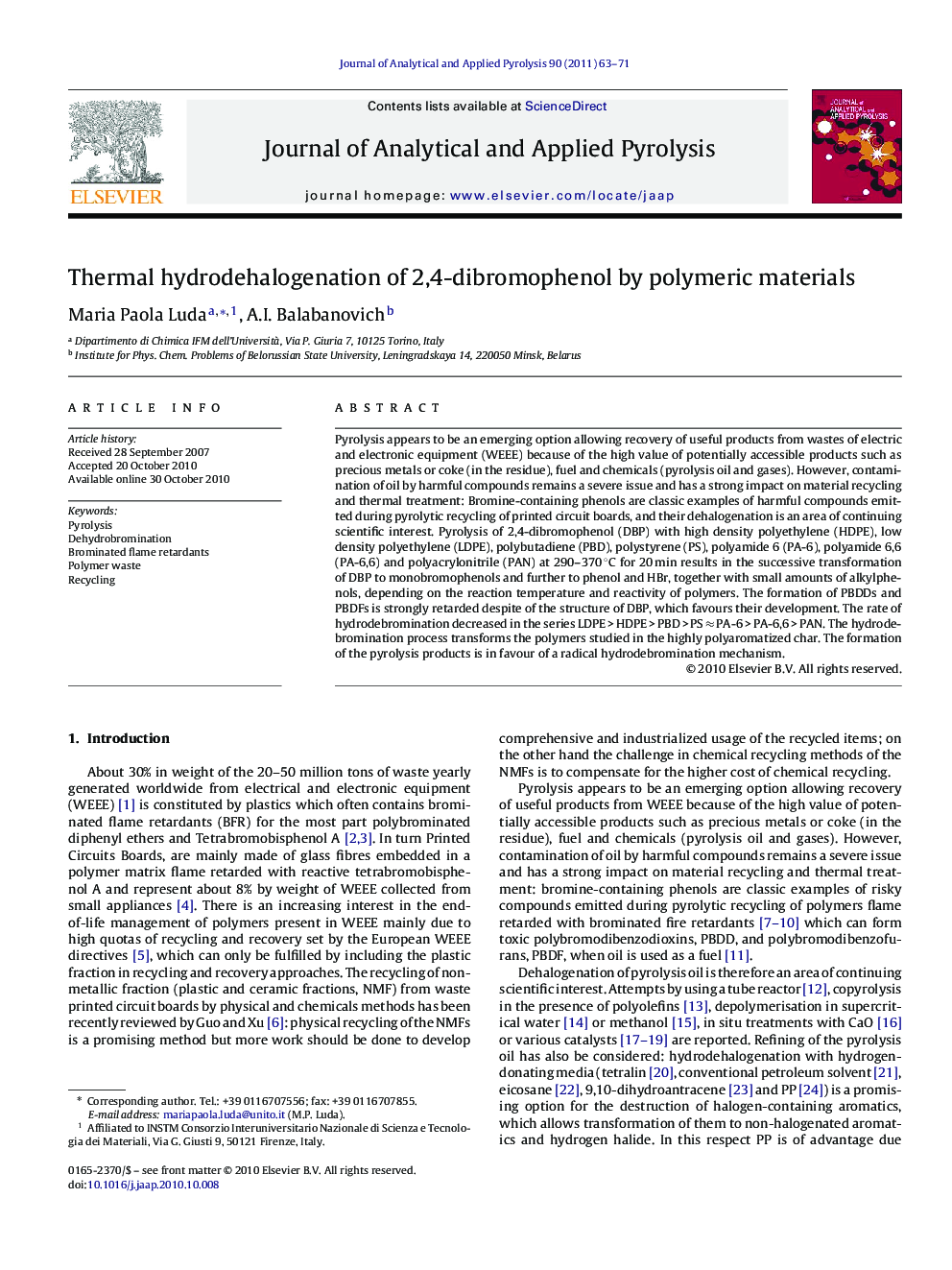 Thermal hydrodehalogenation of 2,4-dibromophenol by polymeric materials