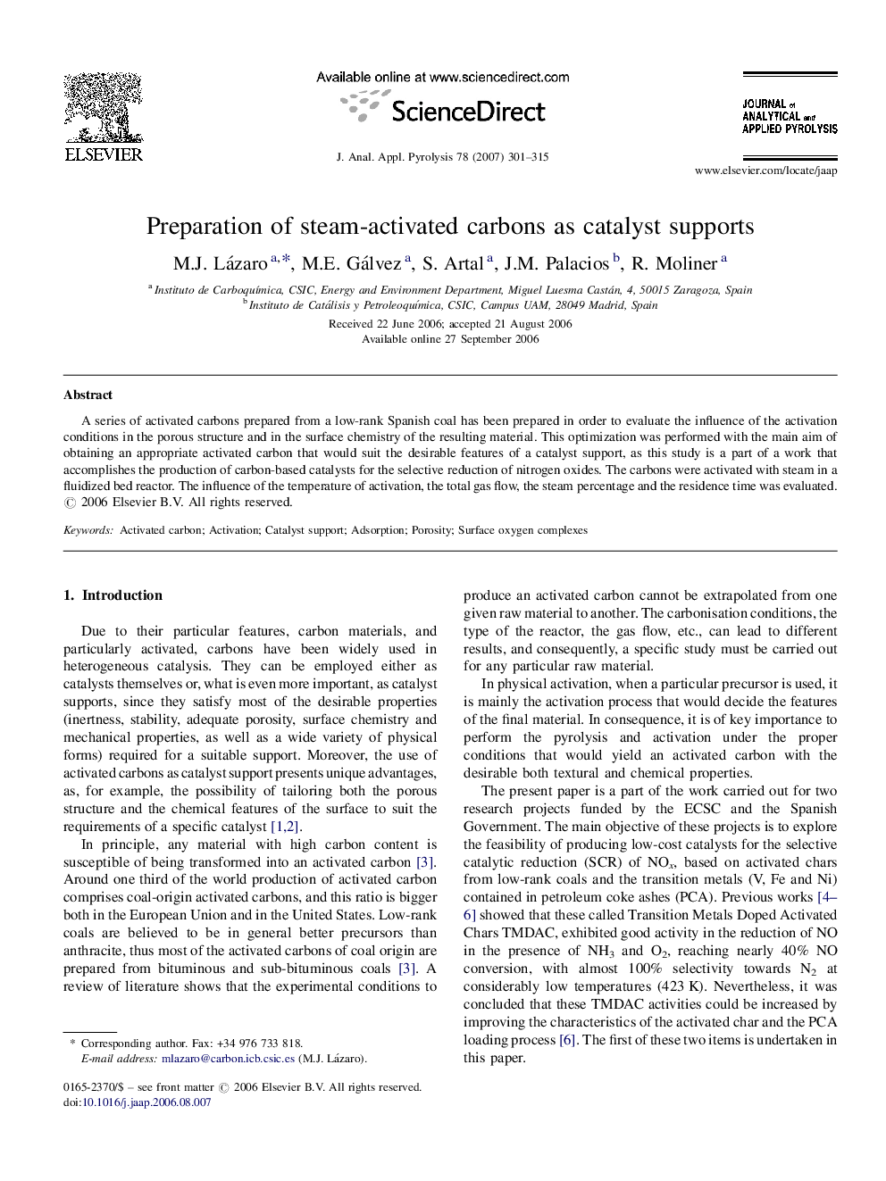 Preparation of steam-activated carbons as catalyst supports