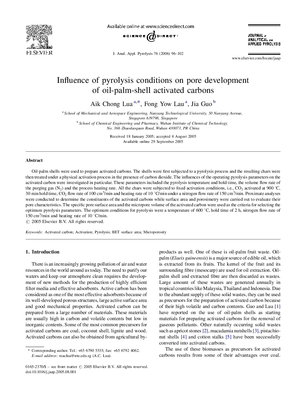 Influence of pyrolysis conditions on pore development of oil-palm-shell activated carbons