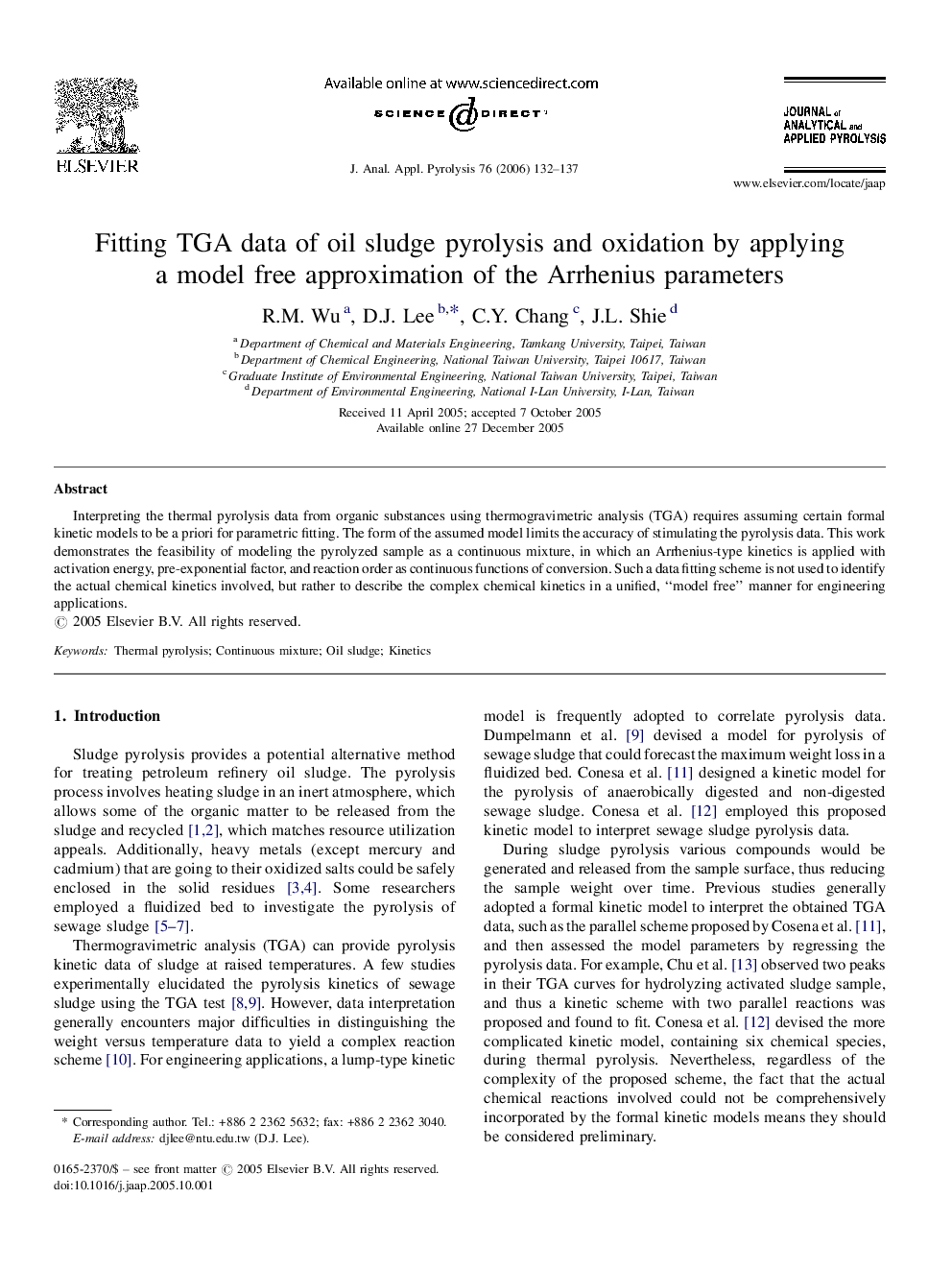 Fitting TGA data of oil sludge pyrolysis and oxidation by applying a model free approximation of the Arrhenius parameters