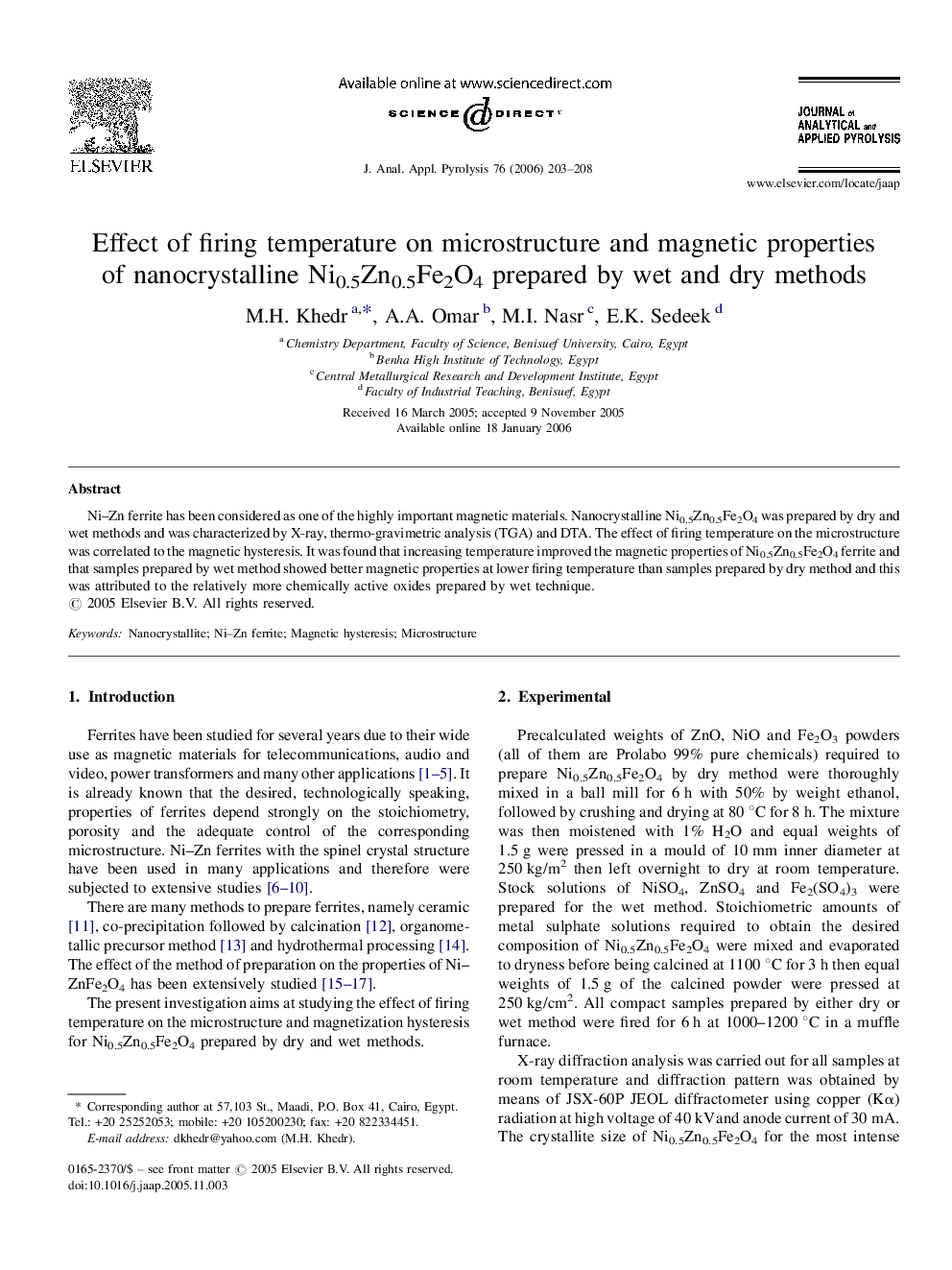 Effect of firing temperature on microstructure and magnetic properties of nanocrystalline Ni0.5Zn0.5Fe2O4 prepared by wet and dry methods